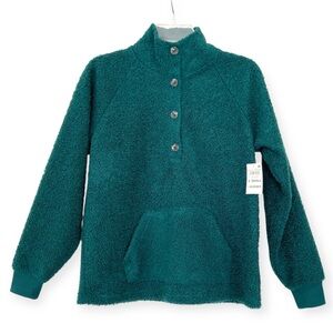 ON 34th Cozy Sherpa Fleece Pullover Dark Forest Green, NWT Women’s Size XS